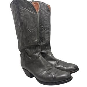 Lucchese Vtg 90s Men's Ranch Hand Soft Leather Anthracite Western Boots Sz 8.5